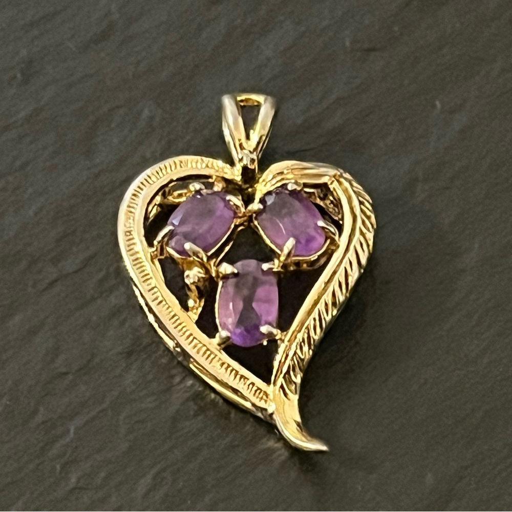 Vintage Amethyst Necklace Gold Plate Heart Pendant